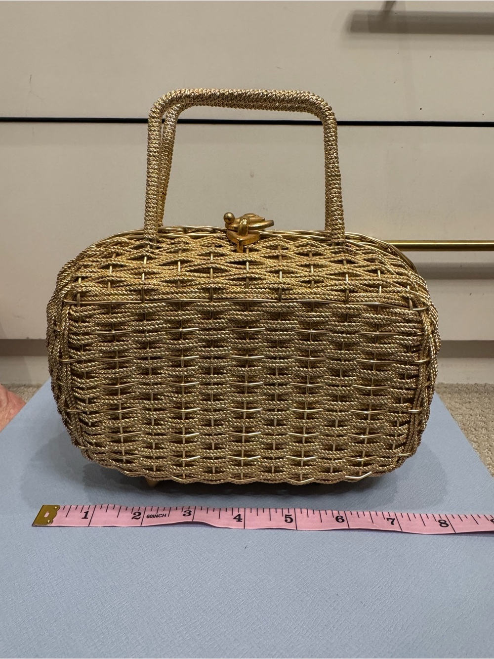 Gold Woven Top-Handle Women's Evening Bag